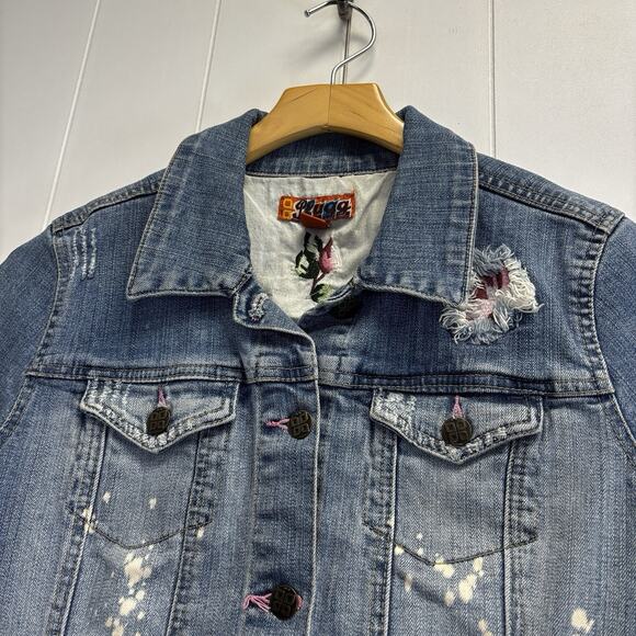 Y2K Plugg Womens Grunge Boho Streetwear Denim Vest Size M Embroidered Bleached - Picture 8 of 8